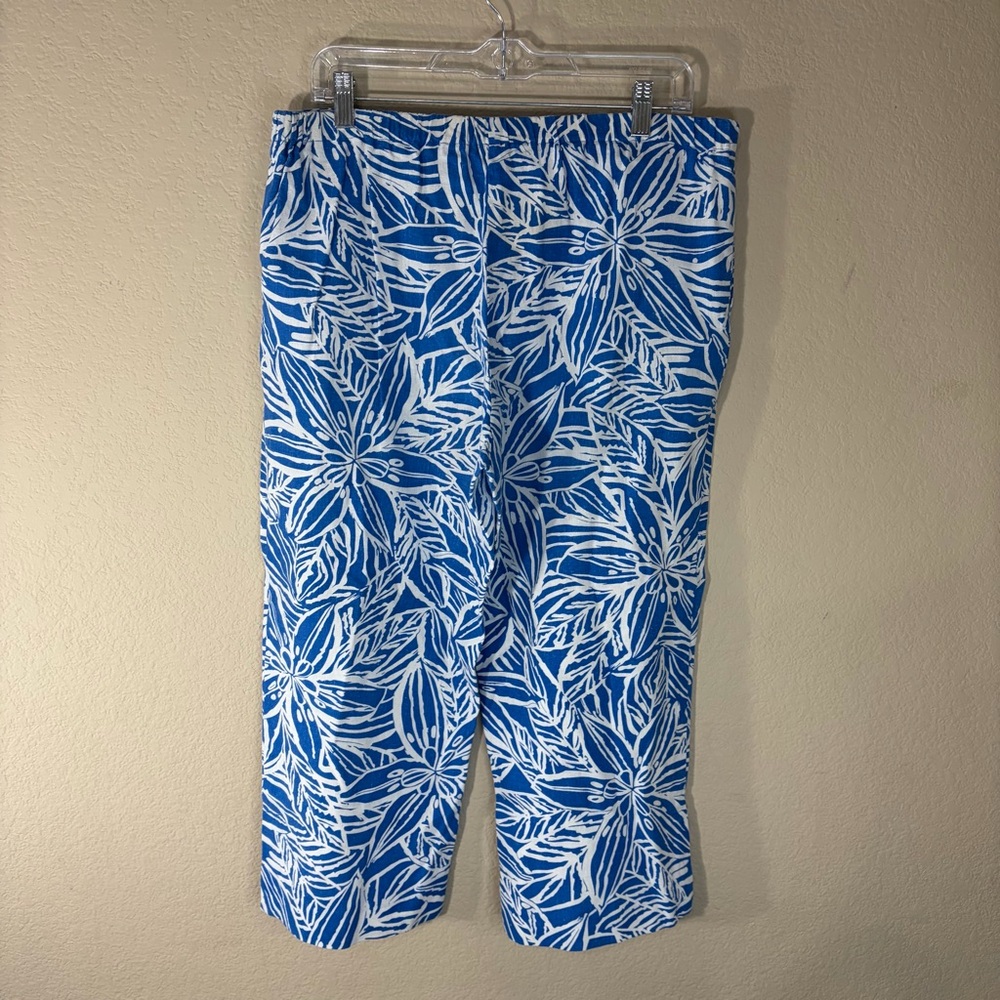 CATHERINE Stewart Blue White Elegant Florals Suit Set Top Sz XL Pant Sz L - Picture 5 of 16